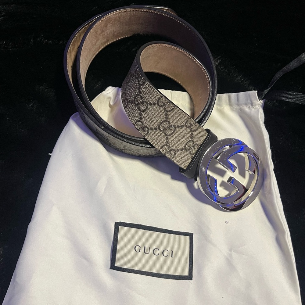 Gucci Black and Gray Monogram Belt